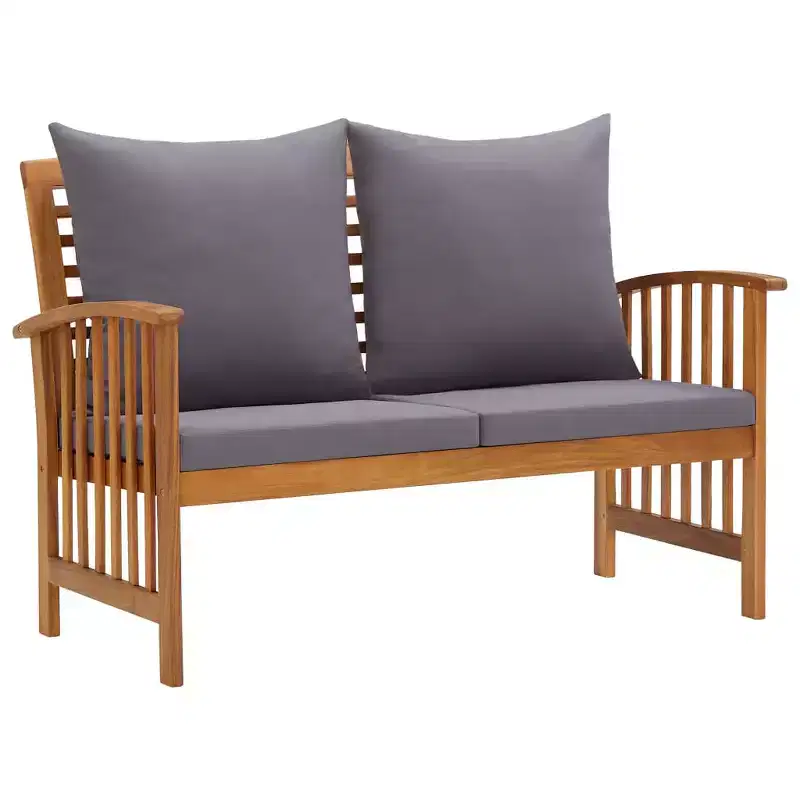 Garden Bench Dark grey cushions, Natural wood