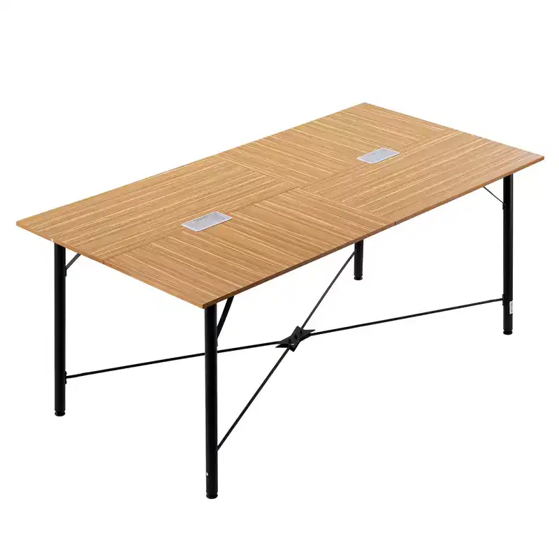 6 ft Conference Table for 6-8 Person, Modern Rectangle Meeting Desk with Metal Legs, Brown