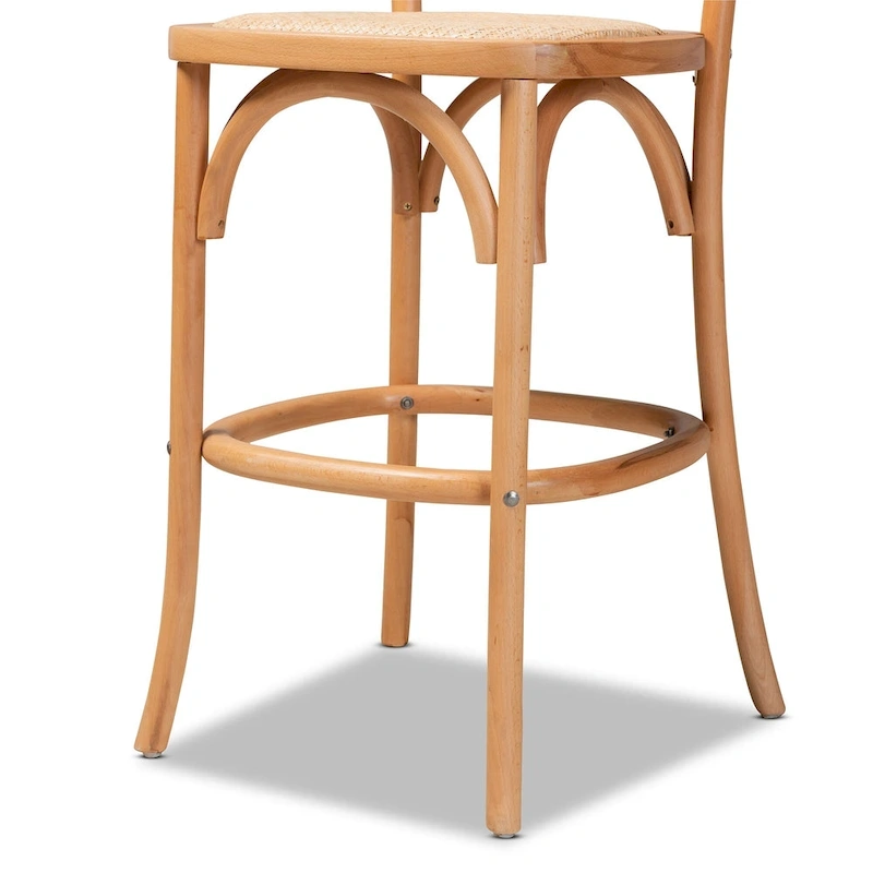 Vance Mid-Century Modern Woven Rattan and Wood Counter Stool