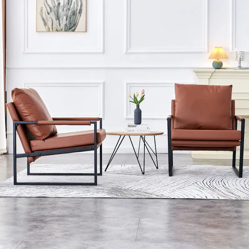 Ouyessir Set of 2 Modern Velvet Accent Chair Linen Sling ArmChair