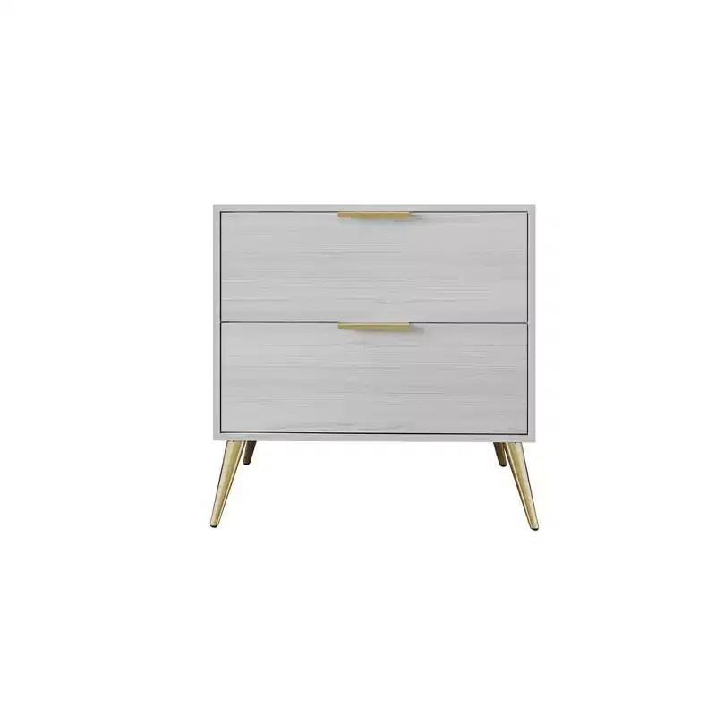 2-Drawer Nightstand with Gold Legs and Handles, Solid Wood
