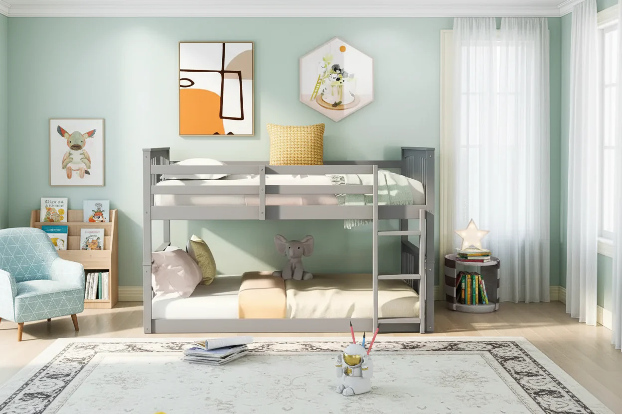 Full Over Full Bunk Bed with Ladder, Sturdy Frame, Space-Saving Design for Bedroom & Dorm