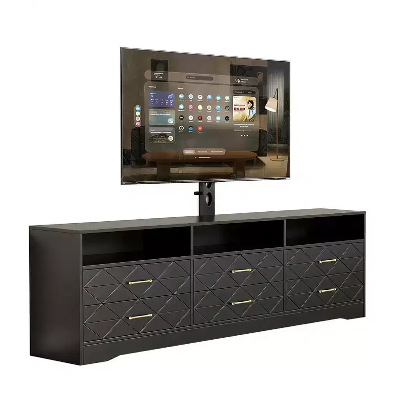 Wood TV Dresser with Height Adjustable Mount for 32-80 TVs, 6-Drawer Storage Entertainment Center, Media Console Table for Living Room & Bedroom
