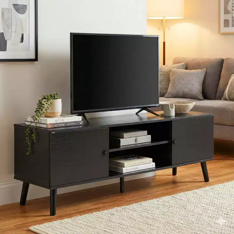 Bestmassage TV Stand for 55 Inch Flat Screen TV, Heavy Duty Wooden Media Console with Adjustable Shelf