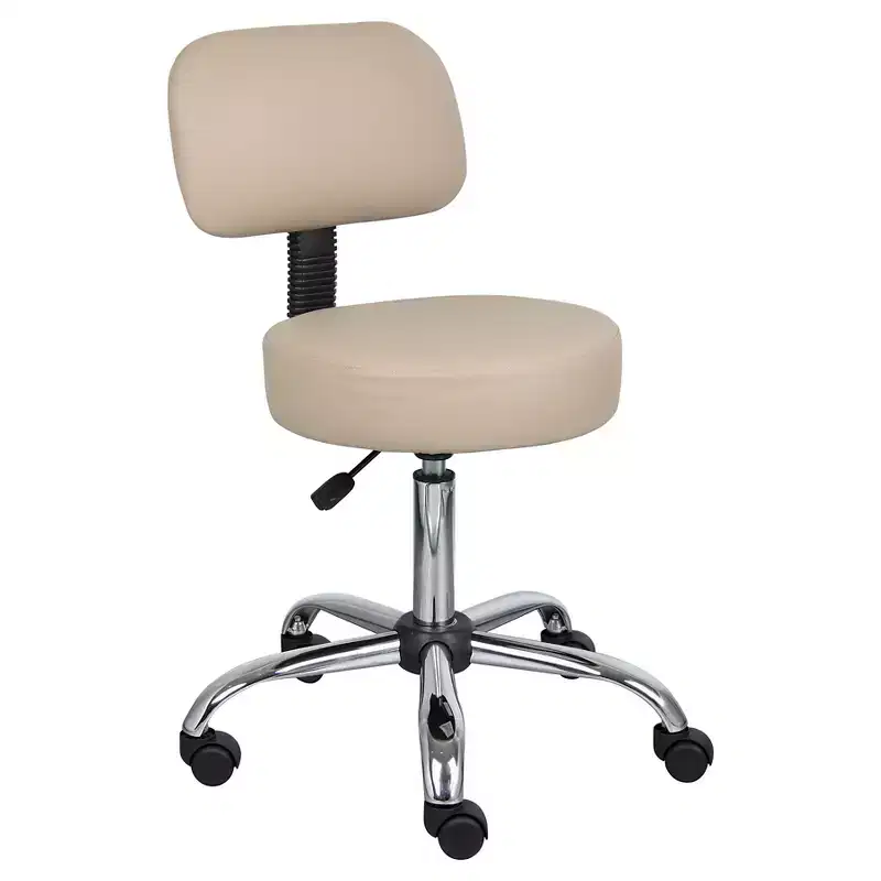 Medical Stool with Back Cushion and Adjustable Height - 275 lb Capacity
