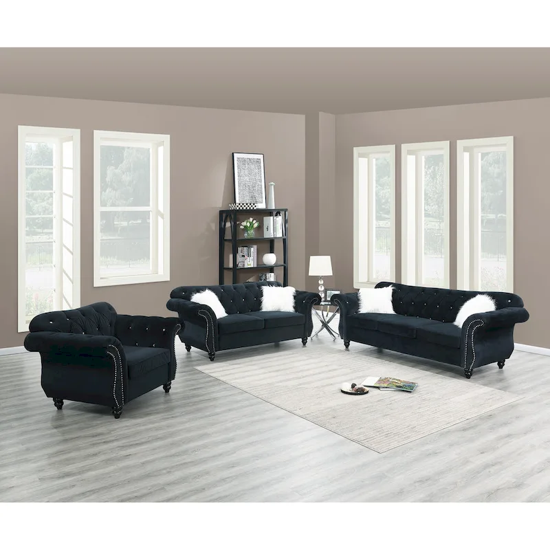 Living Room Sofa with Button Tufted Back