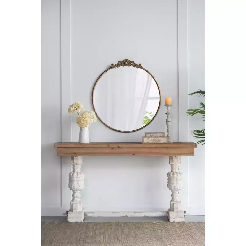 30 x 32 Inch Round Gold Wall Mirror with Metal Frame