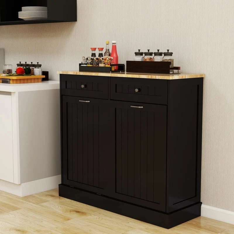 Two-Compartment Tilt-Out Trash Cabinet w/2 Drawers