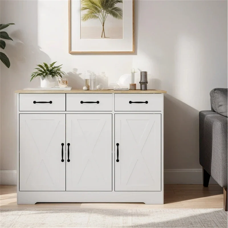 Farmhouse Buffet Sideboard Cabinet with 3 Drawers and 3 Doors
