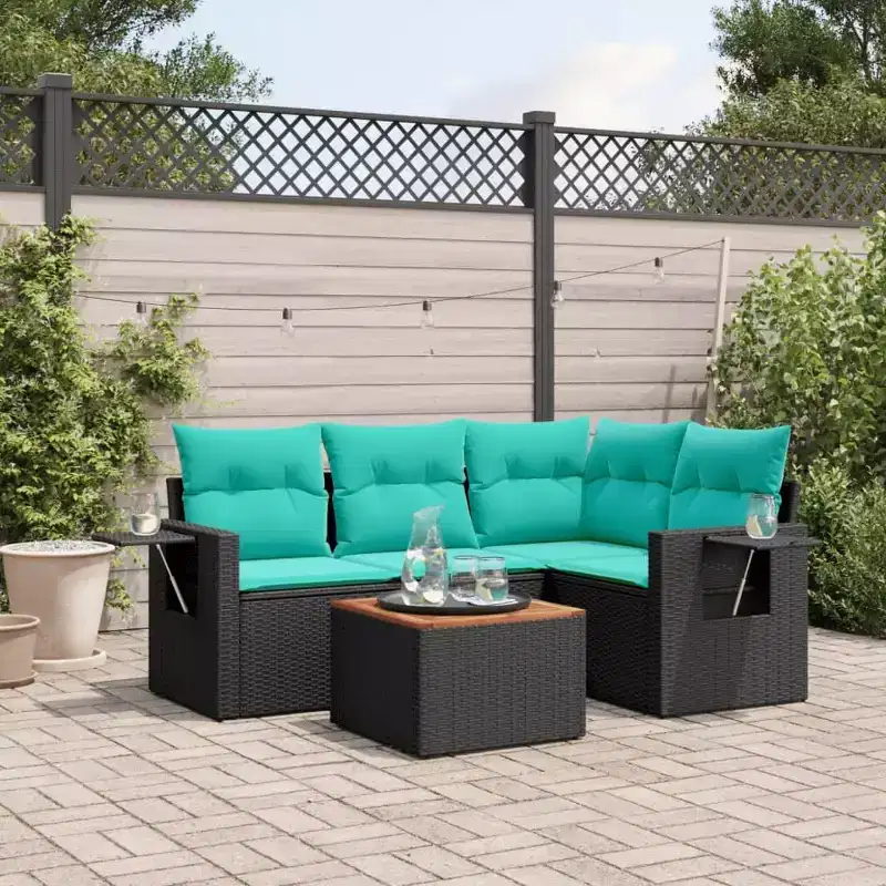 vidaXL 5 Piece Garden Sofa Set with Cushions Grey Poly Rattan