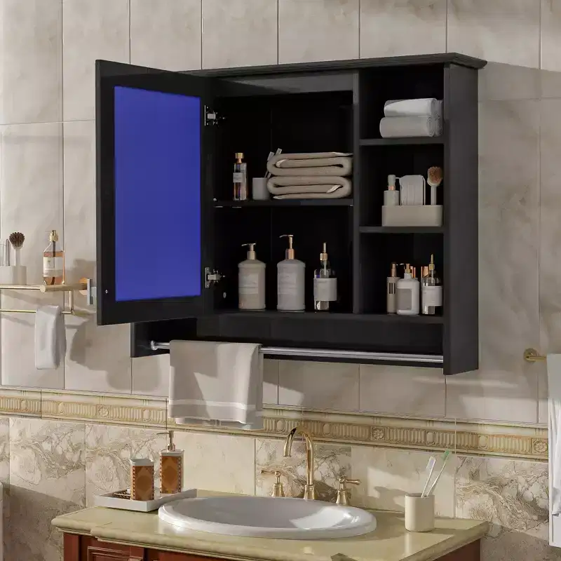 GDFStudio Jones 36 Bathroom Wall Mounted Medicine Cabinet with Mirrored Door and Towel Bar