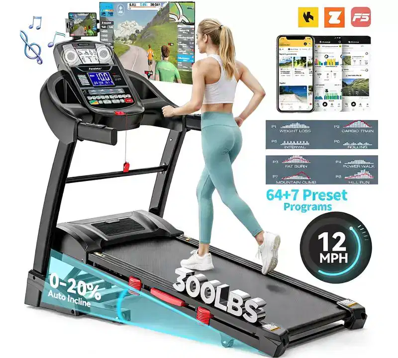400lbs Portable Folding Treadmill,12MPH 5HP Treadmill w/ 20% Incline for Home Office,APP Control,Walking Running Exercise Treadmill w/ Knee Strap