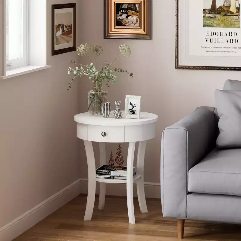 tier Side End Sofa Table Round Nightstand Bedroom Living Room White/Espresso/Black