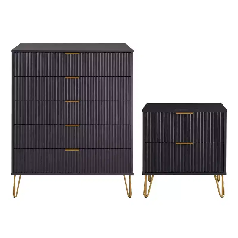 Manhattan Comfort Dumbo 2pc Modern 5 Drawer Dresser and 2 Drawer Nightstand Set