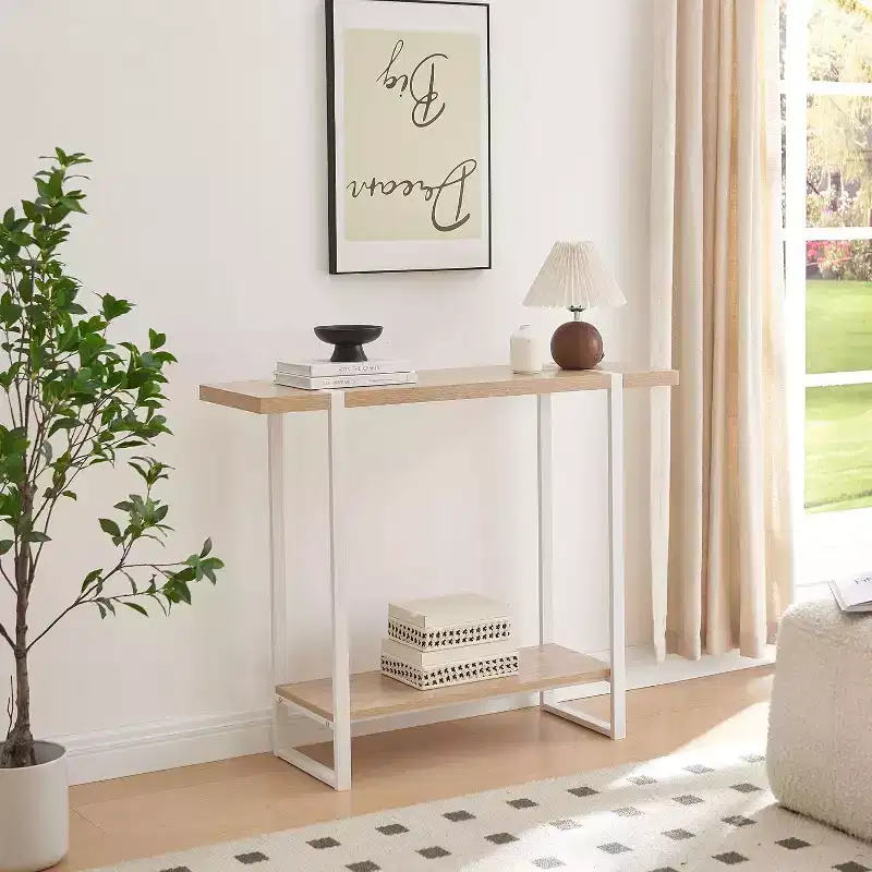 Console Table with Shelves, Modern Metal Wood Sofa Table for Living Room, Entryway, Hallway