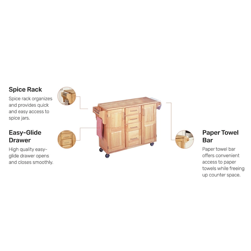 Natural Wood Kitchen Cart with Breakfast Bar