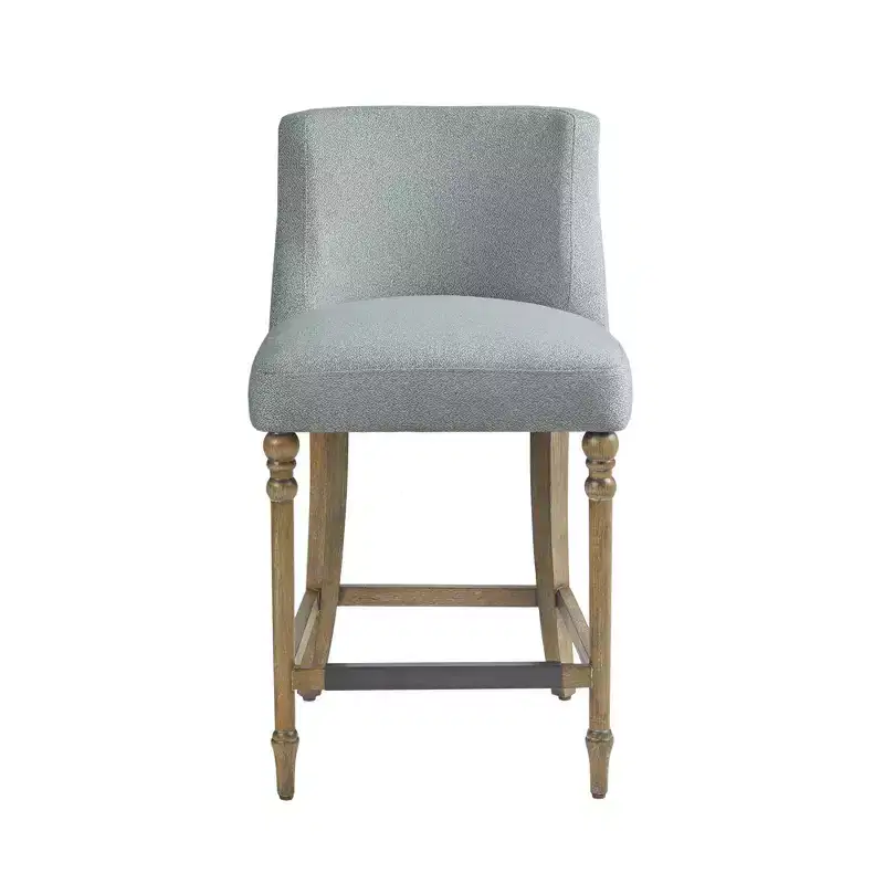 25 in Upholstered Counter Height Barstool, Square Seat with Wood Legs, Blue Polyester Fabric