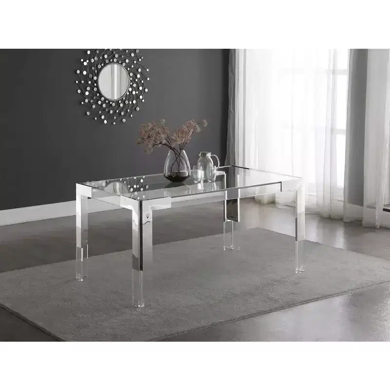 Glass Top Dining Table - Gold Stainless Steel Frame, 60