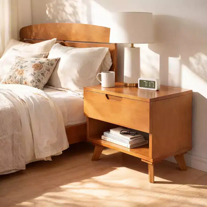 Christopher Knight Home Vasilisa Mid-Century Modern Rubberwood Nightstand with 1 Drawer and 1 Open Shelf