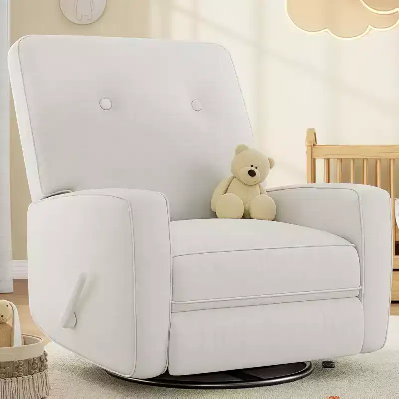 Modern Reclining Chair Nursery for Adults, Manual 360 Swivel Glider Rocking Chair for Living Room, Linen Beige