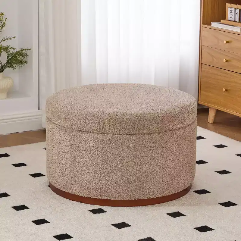 Christopher Knight Home Antonov Round Upholstered Storage Ottoman with Rubberwood Base