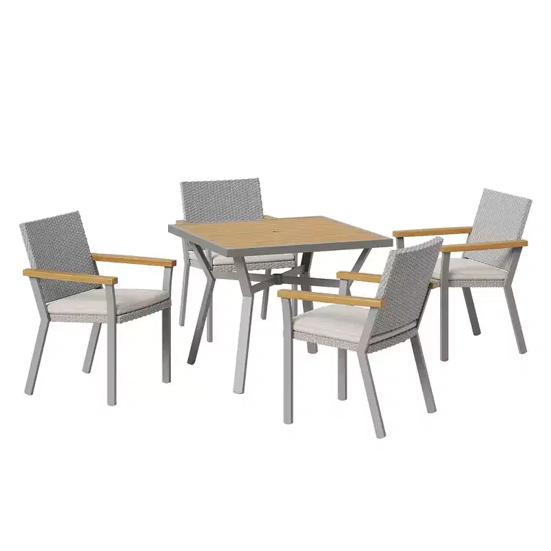 SONGMICS HOME Sencillo Collection - 5 Piece Patio Furniture Set, 4 Dining Chairs, 1 Dining Table, Modern and Transitional Style, Gray and Beige