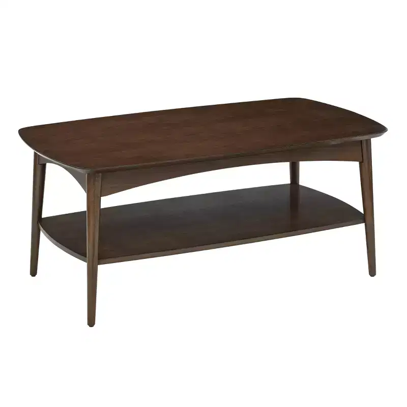 Copenhagen Coffee Table Walnut - OSP Home Furnishings: Mid-Century Modern, Storage, Tapered Legs, Wood Composite, Living Room