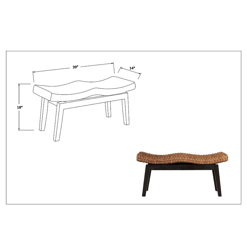 Handwoven Natural Wicker And Teak Wood Bench by East at Main