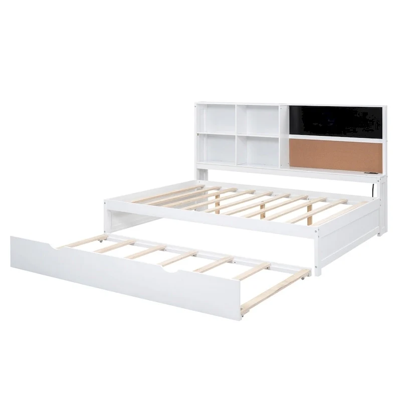 Full Pine Daybed with Blackboard, USB & Trundle