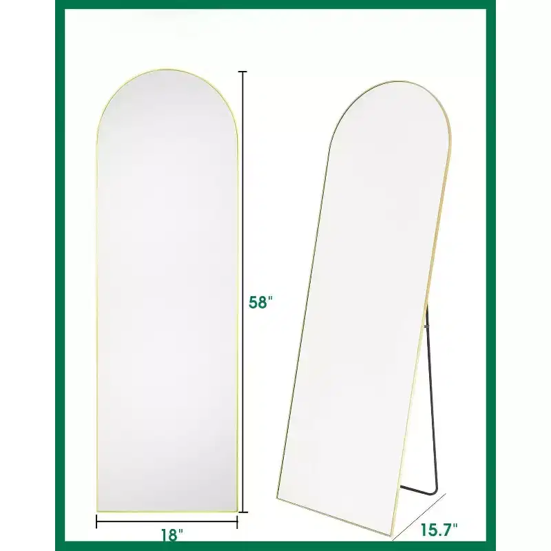 Freestanding Arched Full Body Mirror 58x18, Gold Wall Mounted for Bedroom Dressing