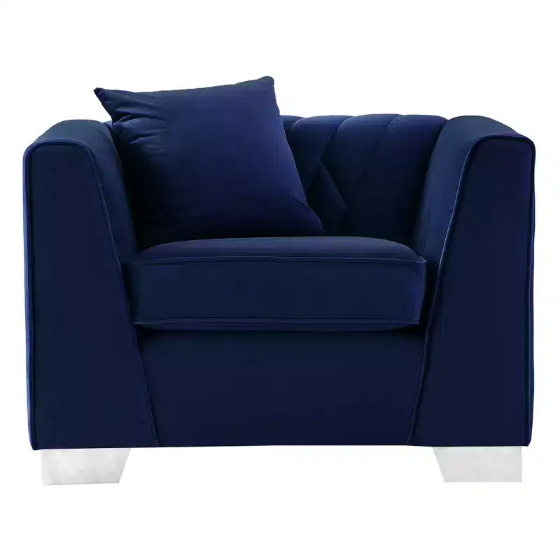 Contemporary Accent Chair Steel/Blue Velvet Upholstered No Assembly Foam Filled