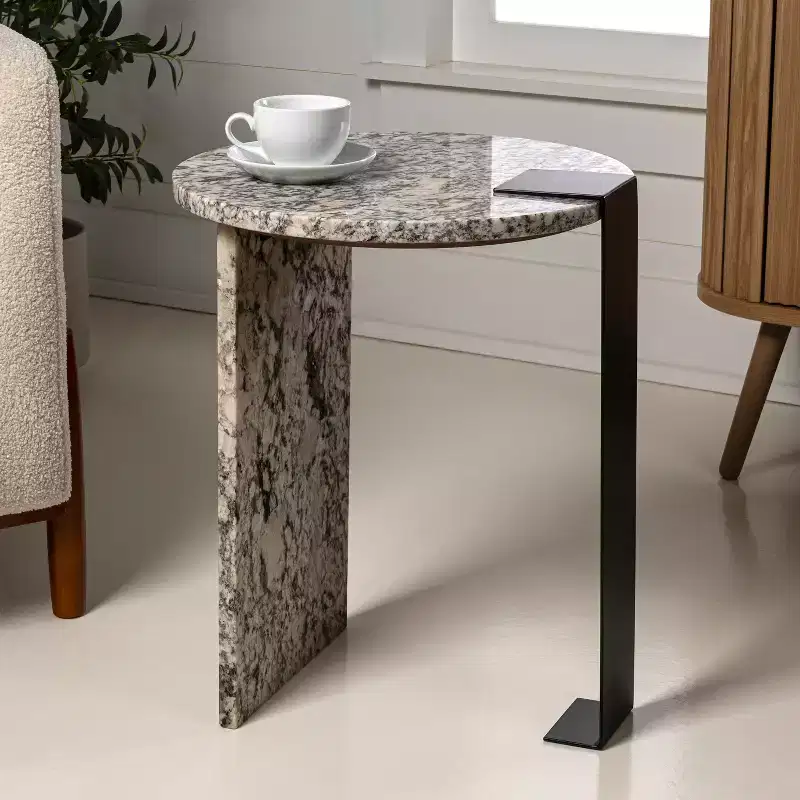 JONATHAN Y Lyra 20.66 Contemporary Natural Marble/Metal Handmade Round End Table