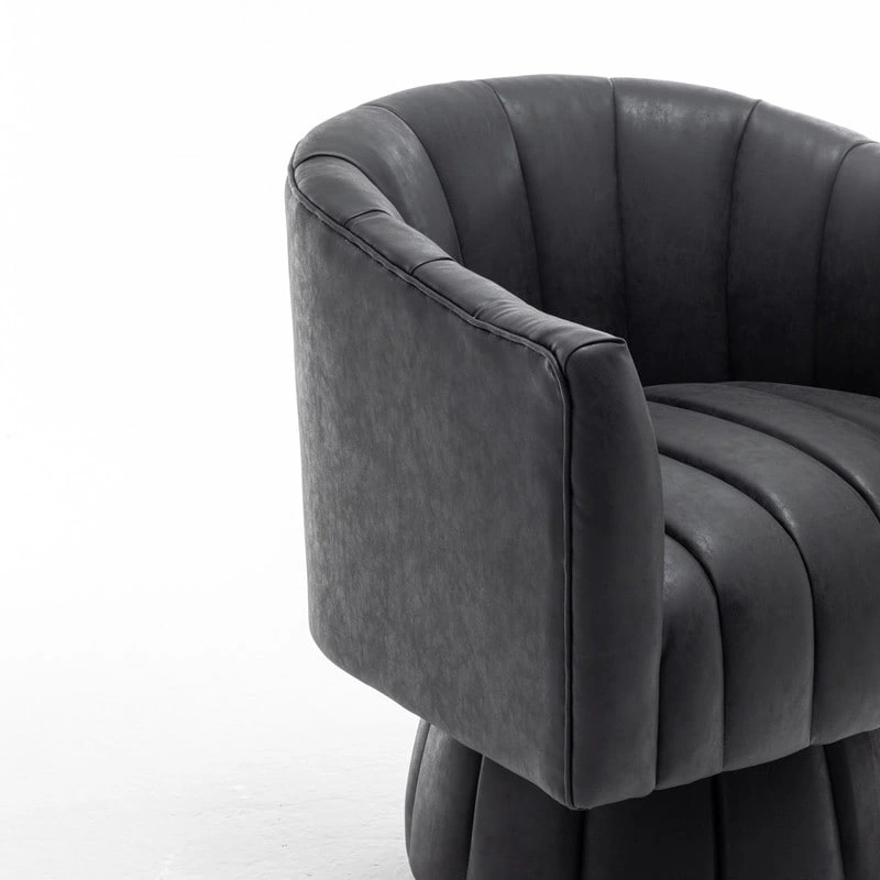 SEYNAR Mid-Century Swivel PU Leather Tufted Round Accent Barrel Chair set of 2