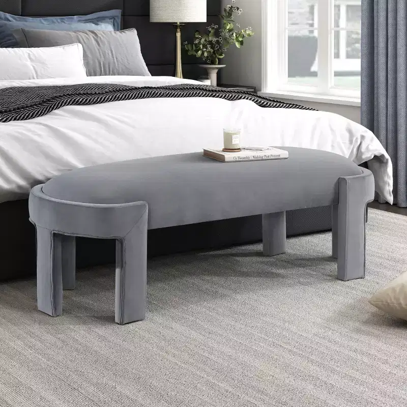 TUYOHW 54 Modern Oval Bench with Velvet Upholstered Vanity Stool with Sturdy Frame Durable End of Bed Bench Ottoman for Living Room, Entryway