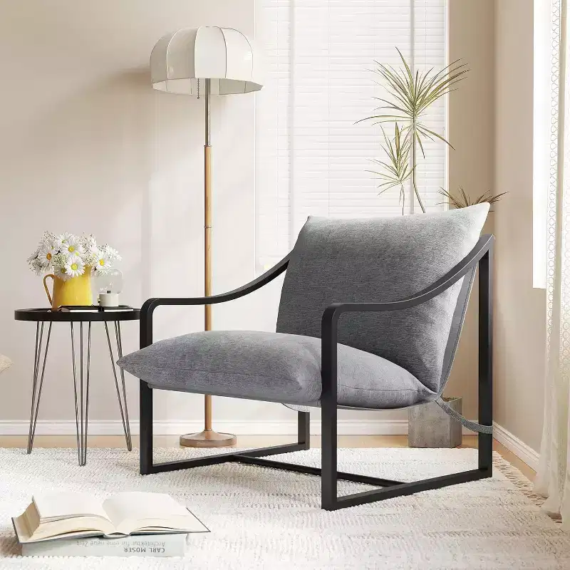 COZONY Modern Accent Chair, Metal Frame Reading Chair Armrest Soft Foam Cushion 280 LBS Upholstered Sling Chair for Living Room Bedroom Lounge