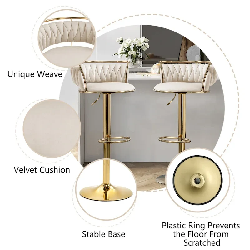 Modern Velvet AdjustableSwivel Bar Stools (Set of 4)