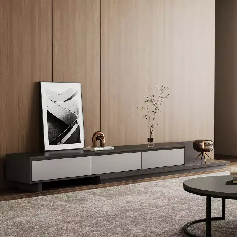 Mid-Century Modern78.7 Expandable TV stand, With a maximum width of 141.7, With 3 Storage Drawers