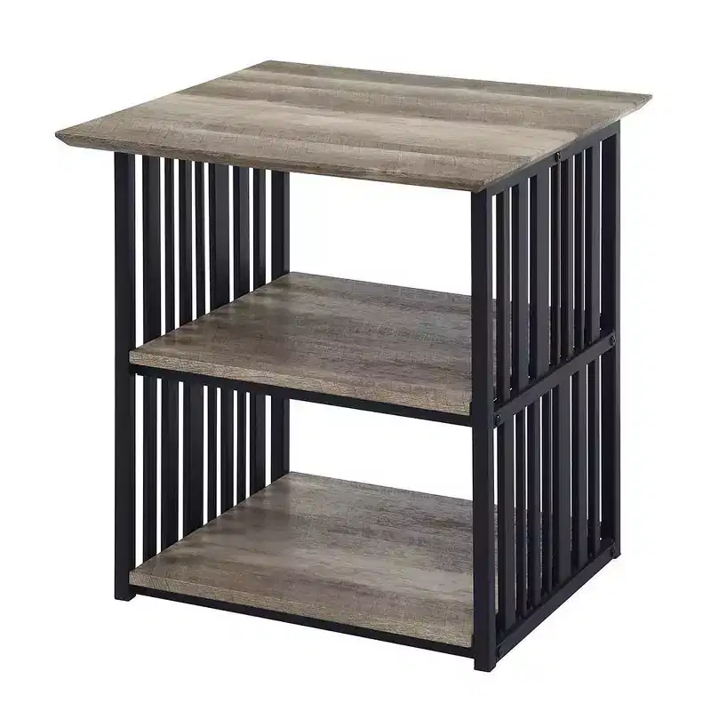 22" Zudora Nightstand Antique Oak and Black Finish - Acme Furniture: Metal Frame, Open Shelf, No Assembly Required