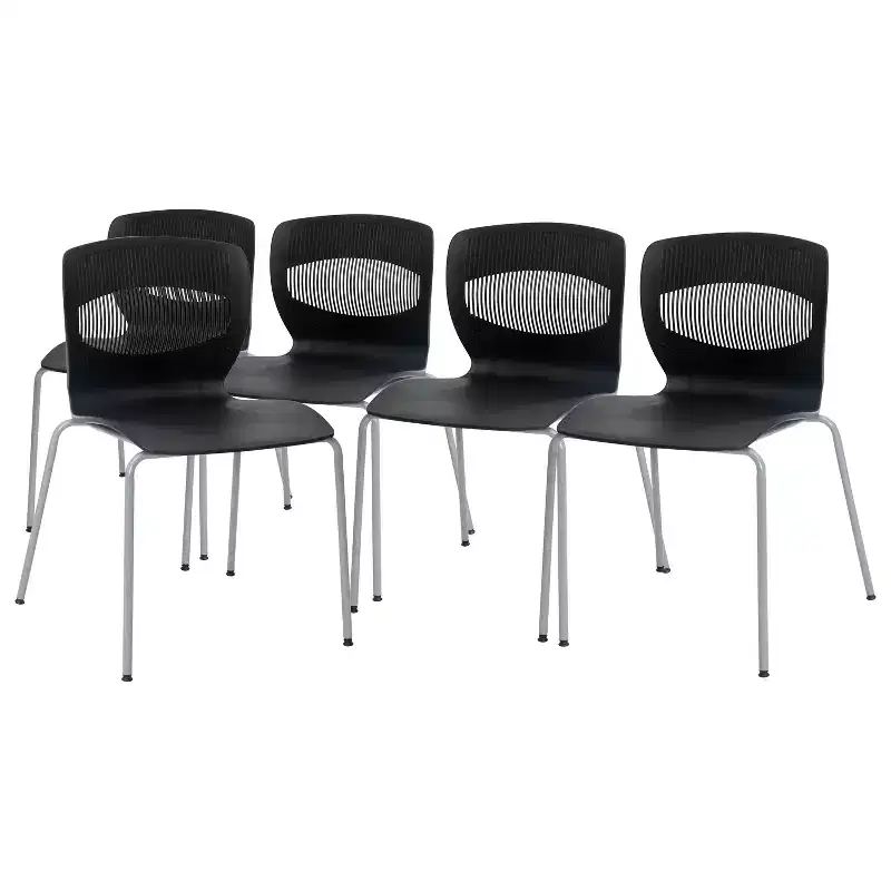 Flash Furniture HERCULES Series Set of 5 Commercial Grade 770 lb. Capacity Ergonomic Stack Chair with Lumbar Support and Steel Frame