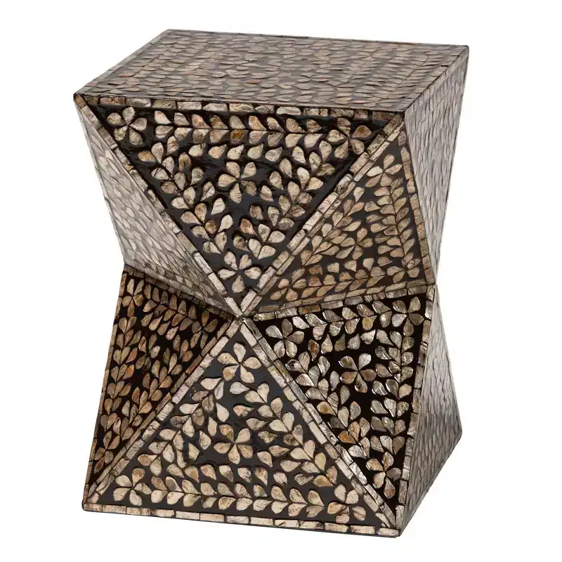 Mother of Pearl End Table - Black/Floral Bronze, MDF, 18.1 x 13.8 in.