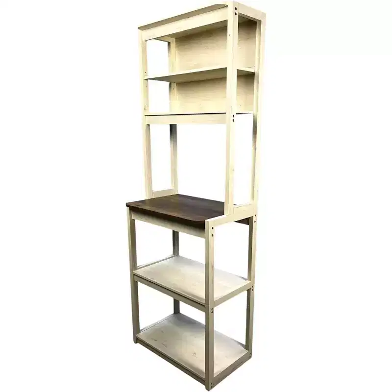 5-Tier Wooden Bakers Rack with Microwave StandFreestanding Storage Shelf for Kitchen, Dining Room, or Office