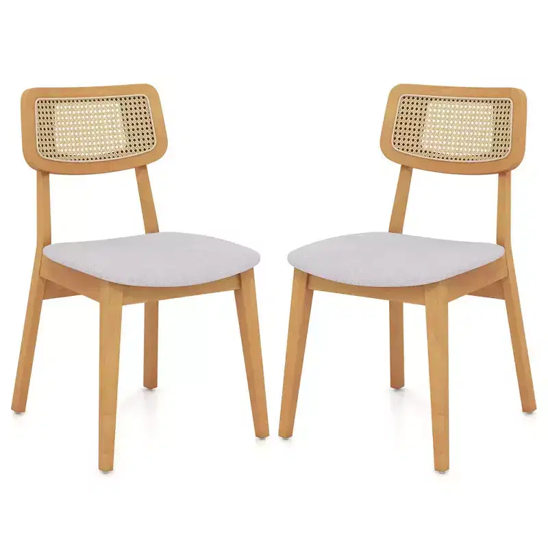 Costway Wooden Rattan Dining Chair Set of 2/4 with Can Back Rubber Wood Frame Padded Seat