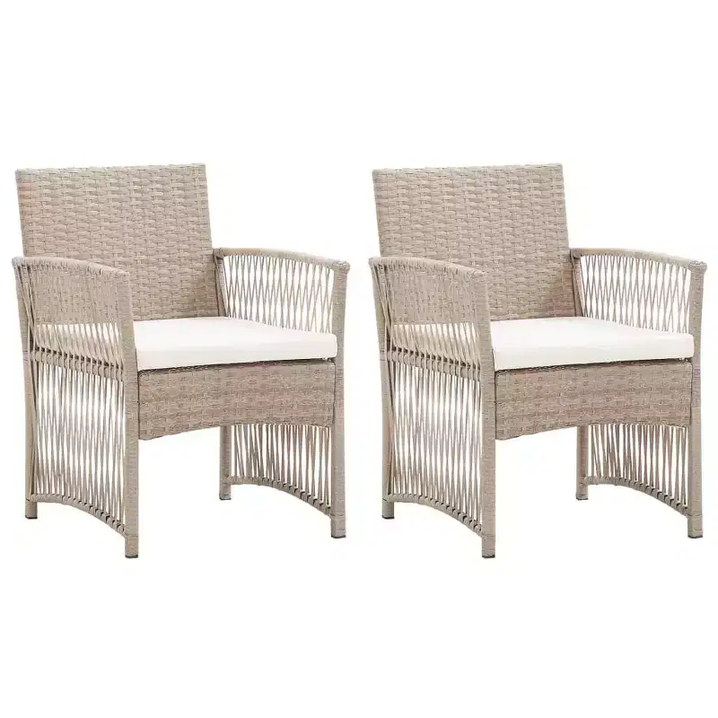 vidaXL Patio Chairs 2 Pcs Outdoor Patio Dining Chair with Cushions Poly Rattan - Beige