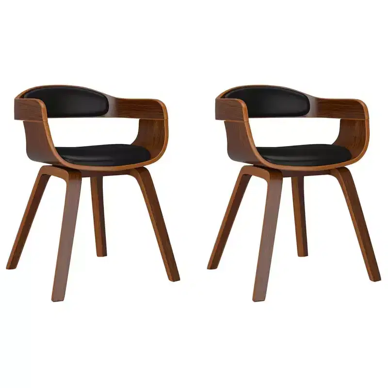 Dining Chair, Black Faux Leather and Bentwood, Set of 2