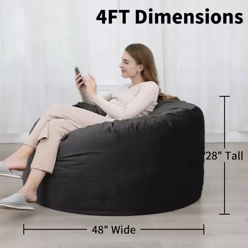 4-Foot Memory Foam Bean Bag Chair  Washable Velvet Cover for Adults in Living Room