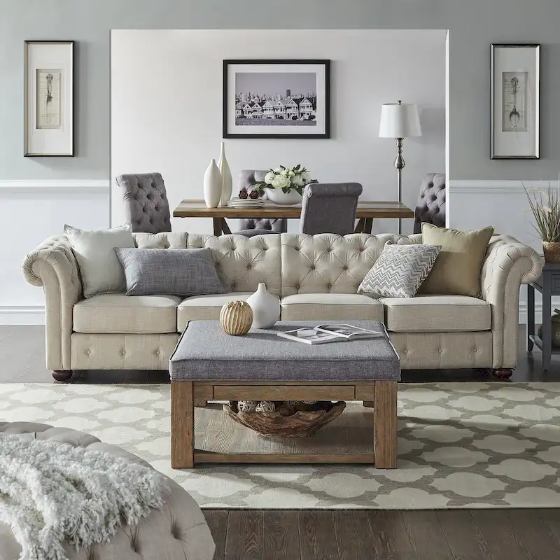 Knightsbridge Beige Linen Tufted Chesterfield Modular Sofa by iNSPIRE Q Artisan