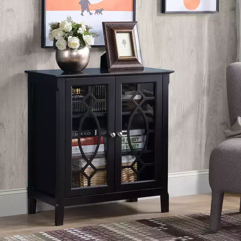 HOMCOM Sideboard Display Cabinet with Double Framed Glass Doors, 2 Adjustable Shelves, and Elevated Base