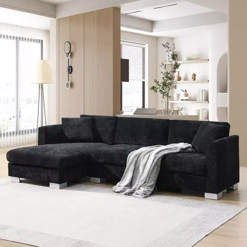 Whisen Modern Oversized Sectional Sofa, L-shaped Luxury Couch Set with Chaise and 2 Pillows