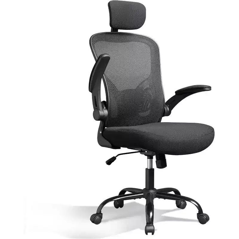 Ergonomic Office Chair for 5'2-6'4 Users, High Back Mesh Computer Desk Chair with Flip-up Armrests, Capacity Home Office Chair, Black
