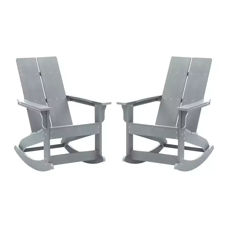 Emma and Oliver Set of 2 Modern All-Weather Poly Resin Adirondack Rocking Chairs for Indoor/Outdoor Use